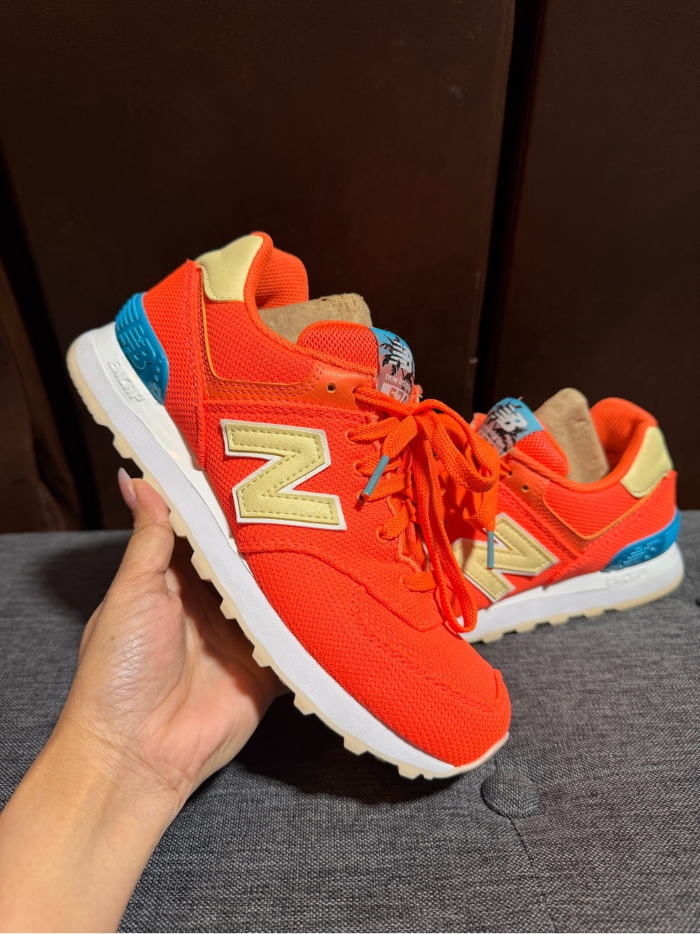 New Balance 574 Miami Palms - Sunset Women’s Low Top Lace-Up Orange WL574MIE - Picture 2 of 10